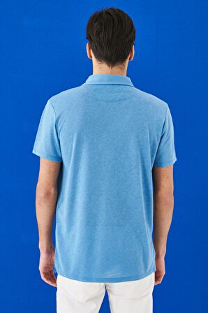 Erkek Turkuaz Slim Fit Dar Kesim Polo Yaka Düz Casual Tişört