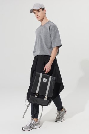 Erkek Gri Melanj Oversize Bol Kesim Bisiklet Yaka Kısa Kollu Sweatshirt Tişört