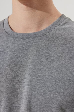 Erkek Gri Melanj Oversize Bol Kesim Bisiklet Yaka Kısa Kollu Sweatshirt Tişört