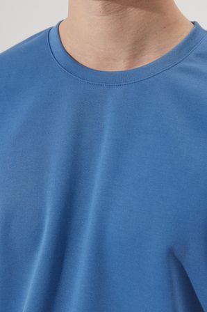Erkek Indigo Oversize Bol Kesim Bisiklet Yaka Kısa Kollu Sweatshirt Tişört