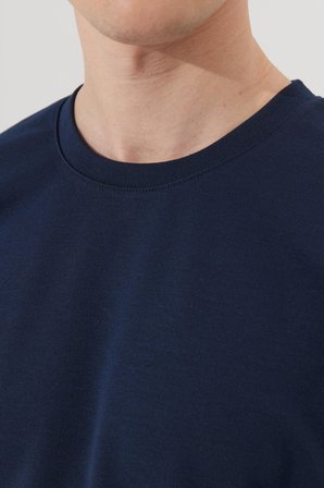 Erkek Lacivert Oversize Bol Kesim Bisiklet Yaka Kısa Kollu Sweatshirt Tişört