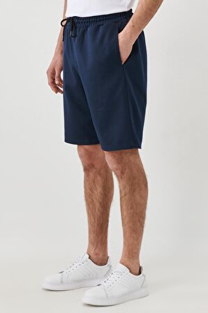 Erkek Lacivert Standart Fit Günlük Rahat Spor Örme Şort