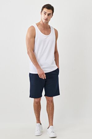 Erkek Lacivert Standart Fit Günlük Rahat Spor Örme Şort