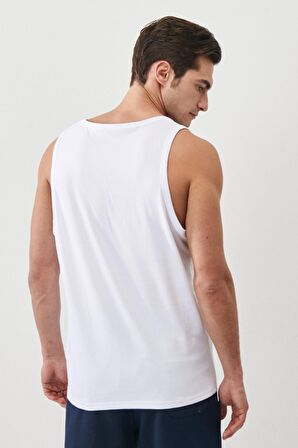 Erkek Beyaz Slim Fit Dar Kesim Bisiklet Yaka Spor Atlet Tişört