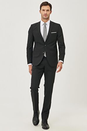 Erkek Siyah Ekstra Slim Fit Dar Kesim Siyah Spor Takım Elbise