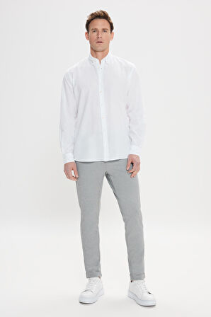 Erkek Beyaz Comfort Fit Rahat Kesim Düğmeli Yaka Casual Keten Gömlek