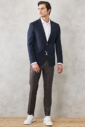 Erkek Lacivert Comfort Fit Rahat Kesim Kırlangıç Yaka Casual Ceket