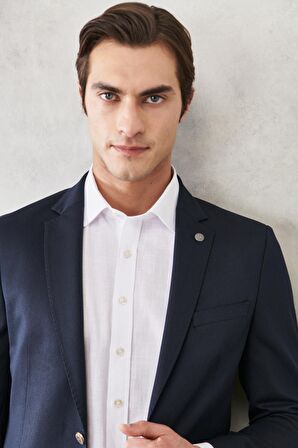 Erkek Lacivert Comfort Fit Rahat Kesim Kırlangıç Yaka Casual Ceket