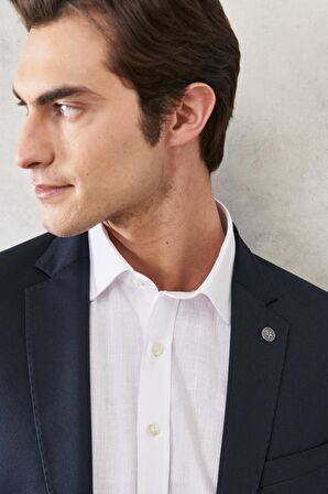 Erkek Lacivert Comfort Fit Rahat Kesim Kırlangıç Yaka Casual Ceket