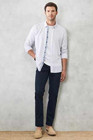 Erkek Lacivert Slim Fit Dar Kesim 5 Cep Esnek Chino Pantolon