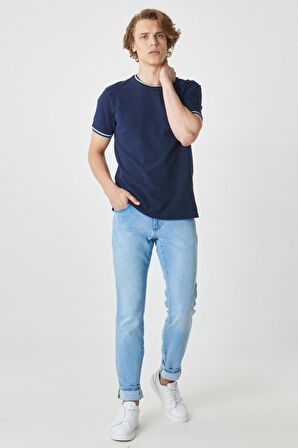 Erkek Buz Mavi Slim Fit Dar Kesim Esnek Denim Jean Kot Pantolon