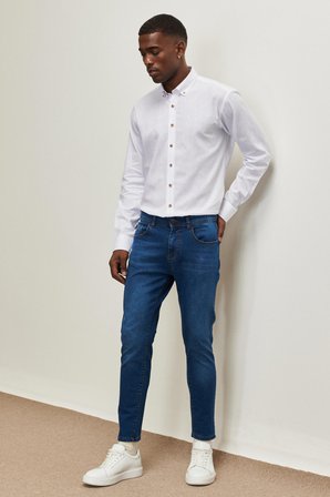 Erkek K.mavı Trend Slim Fit Dar Kesim Pamuklu Esnek Denim Jean Kot Pantolon
