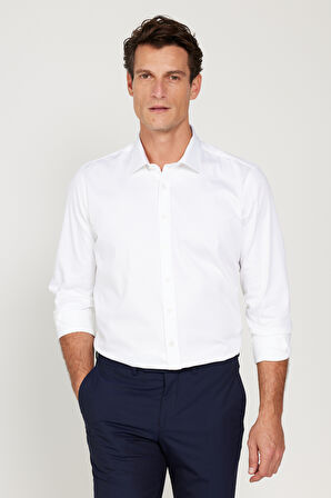 Slim Fit Dar Kesim Klasik Yaka Saten Gömlek