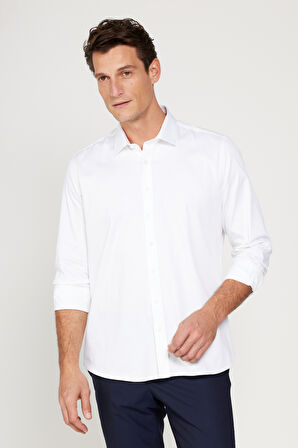 Slim Fit Dar Kesim Klasik Yaka Saten Gömlek