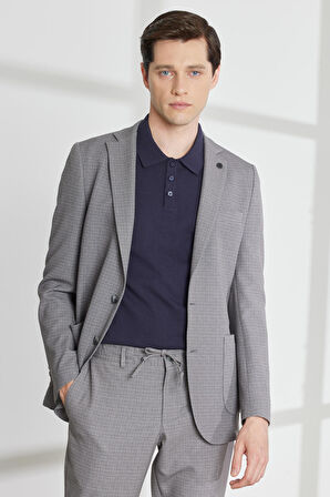 Erkek Antrasit Slim Fit Dar Kesim Mono Yaka Armürlü Klasik Takım Elbise