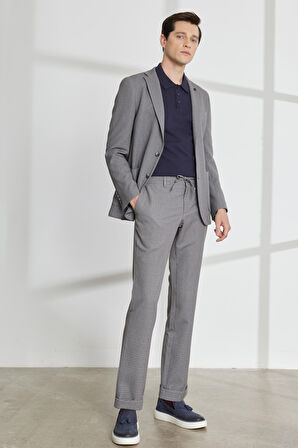 Erkek Antrasit Slim Fit Dar Kesim Mono Yaka Armürlü Klasik Takım Elbise