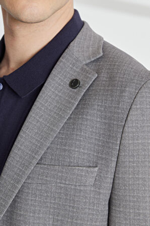 Erkek Antrasit Slim Fit Dar Kesim Mono Yaka Armürlü Klasik Takım Elbise