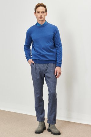 Erkek Indigo Standart Fit Normal Kesim Bisiklet Yaka Triko Kazak