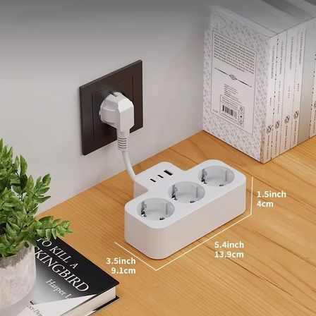Yüksek Voltaj Korumalı Priz, Duvar Tipi Kısa Kablolu Priz Çoğaltıcı, 3x Soket, 2x Type-C, 1x Usb, 16A, 3680W, 1050 Joule, Çocuk Korumalı, Isıya Dayanıklı Yapı (Beyaz)