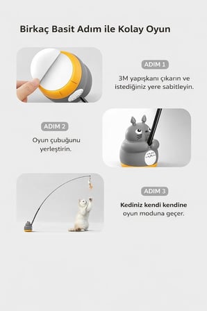 DUFFA Hareketli Dönebilen Olta Kedi Oyuncağı, Yere Veya Duvara Yapıştırılabilir Olta Oyuncak, Esnek Çubuklu Balıklı Tüylü Kedi Oyuncağı