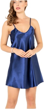 miorre Ince Askılı Mini Saten Gecelik,Gece Mavisi S/M,226955