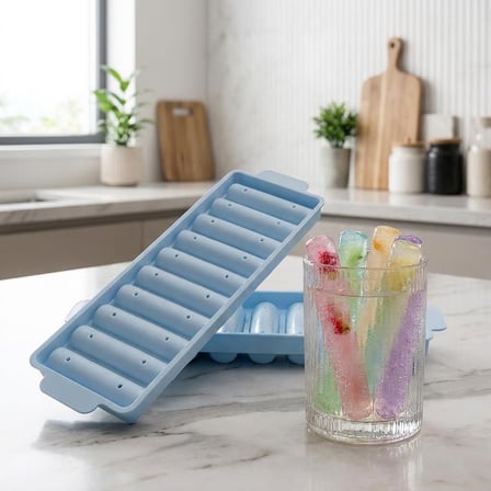 Deconox 10 Gözlü Büyük Çubuk Buzluk, Plastik Uzun Buz Kalıbı, Meyveli ve Renkli İçecek Sunumu İçin Pratik Buz Kabı, Ev Tipi Dondurucu Uyumlu, Asorti Renk 1 Adet