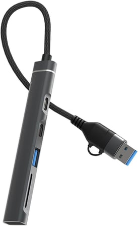 CHB025 USB-A ve Type-C Girişli 2*Type-C 1*USB-A SD Micro SD TF Kart Okuyucu Çoklayıcı Dönüştürücü