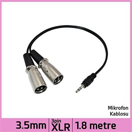 3.5 mm Stereo Jack Plug Stereo Dual 3 Pin Xlr Male Ses Kablosu - Siyah - 1.8 M