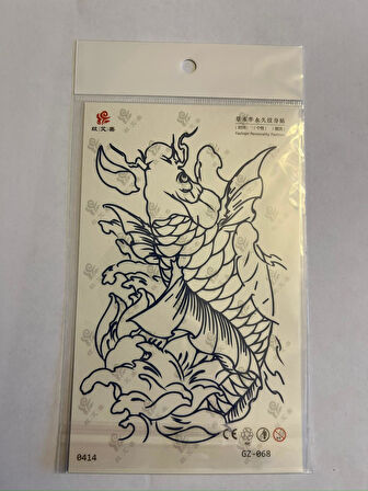 Koi Balığı 18x11 cm Yarı Kalıcı Hayalet Geçici Dövme Yapıştırma Dövme