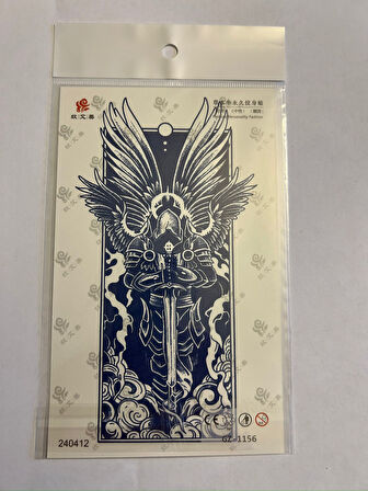 Kanatlı Savaşçı 18x11 cm   1 Aylık Yarı Kalıcı Yapıştırma Geçici Dövme