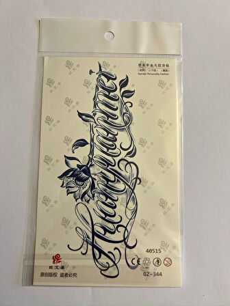 Yazı ve Çiçek 18x11 cm 1 Ay kalıcı Geçici Dövme Yapıştırma Dövme