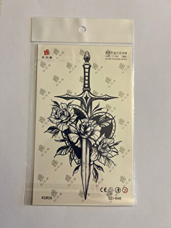 Kılıç 18x11 cm 1 Ay kalıcı Geçici Dövme Yapıştırma Dövme