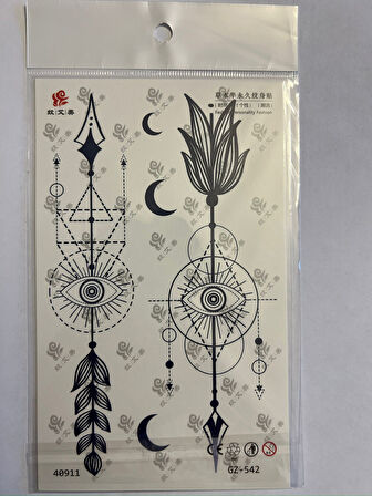 Ok ve Göz 18x11 cm  1 Aylık Yarı Kalıcı Yapıştırma Geçici Dövme