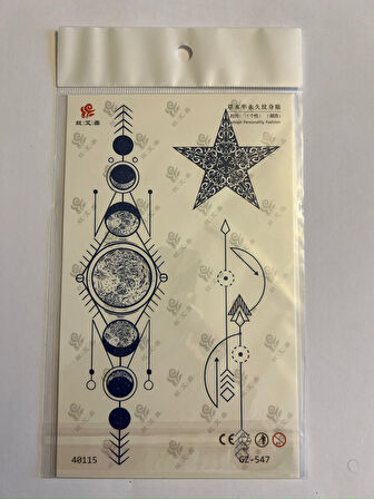 Karma yıldız 18x11 cm  Aylık Yarı Kalıcı kalıcı Geçici Dövme Yapıştırma Dövme