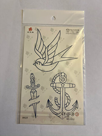 Kuş Hançer 18x11 cm  Yarı Kalıcı Hayalet Geçici Dövme Yapıştırma Dövme