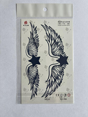 Kanatlar 18x11 cm 1 Aylık Yarı Kalıcı Yapıştırma Geçici Dövme