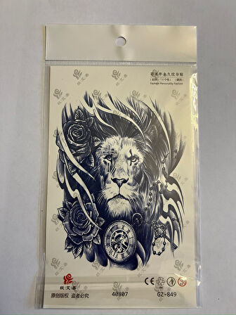 Heybetli Aslan 18x11 cm  Aylık Yarı Kalıcı kalıcı Geçici Dövme Yapıştırma Dövme