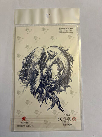 Balık 18x11 cm Yarı Kalıcı Hayalet Geçici Dövme Yapıştırma Dövme