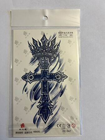 Taçlı Haç 18x11 cm  1 Aylık Yarı Kalıcı Yapıştırma Geçici Dövme