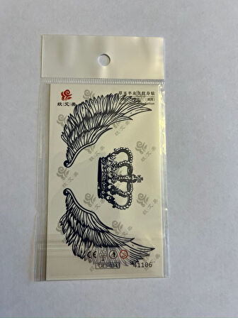 Kanatlı Taç Minimal Yarı Kalıcı Hayalet Geçici Dövme Yapıştırma Dövme