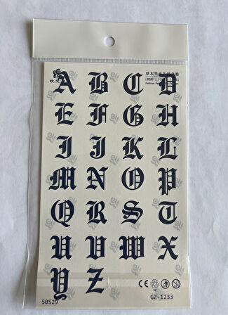 Alfabe Harfler 18x11 cm Yarı Kalıcı Geçici Dövme