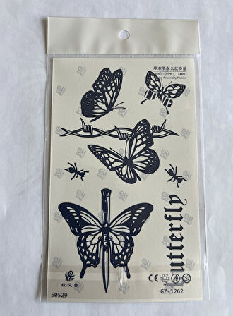 Kelebekler 18x11 cm Yarı Kalıcı Geçici Dövme