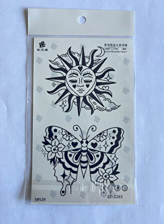 Kelebek Güneş 18x11 cm Yarı Kalıcı Geçici Dövme