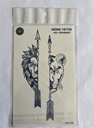 Çift Aslan 18x11 cm Yarı Kalıcı Hayalet Geçici Dövme Yapıştırma Dövme