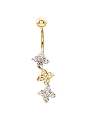 Üçlü Kelebek Altın Göbek Piercing