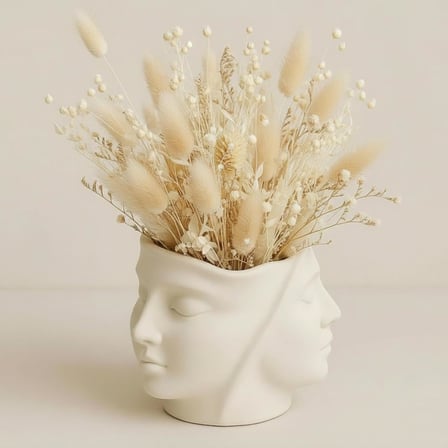 Dekoratif Yüz Saksı – Taş Tozu Sukulent Saksısı, Modern Minimalist Masa Dekoru, El Yapımı Sukulent Saksı, Kalemlik &amp; Makyaj Fırçası Organizer, 11 cm