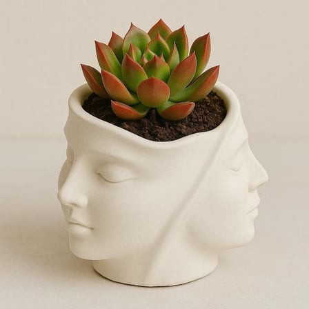 Dekoratif Yüz Saksı – Taş Tozu Sukulent Saksısı, Modern Minimalist Masa Dekoru, El Yapımı Sukulent Saksı, Kalemlik &amp; Makyaj Fırçası Organizer, 11 cm