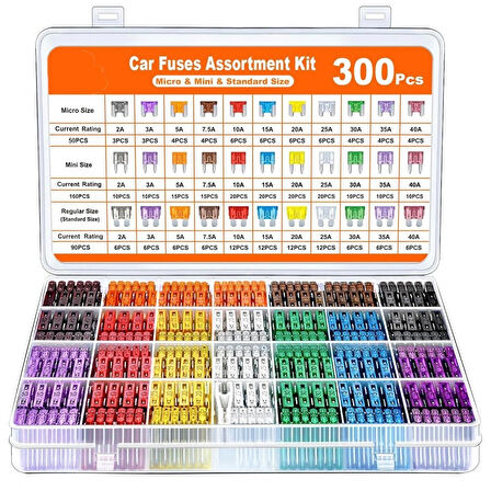 Araç Sigorta Seti 300 Parça 3 Boy Micro/Mini/Standart Boy Düzenleyici Kutusunda