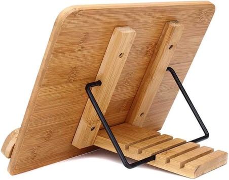 Ahşap Katlanabilir Kitap Okuma Standı - Kitap-Tablet Tutma Standı Bambu-5 Kademeli