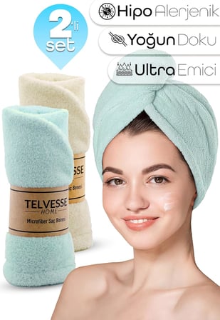 Mikrofiber Saç Havlusu Süper Emici Hızlı Kuruyan Türban Saç Havlusu Şapkası – Uzun Kıvırcık Kalın Saçlar İçin Duş Saç Kurutma Havlusu, Plaj Havuz Banyo Kullanım (2li Krem + Turkuaz)